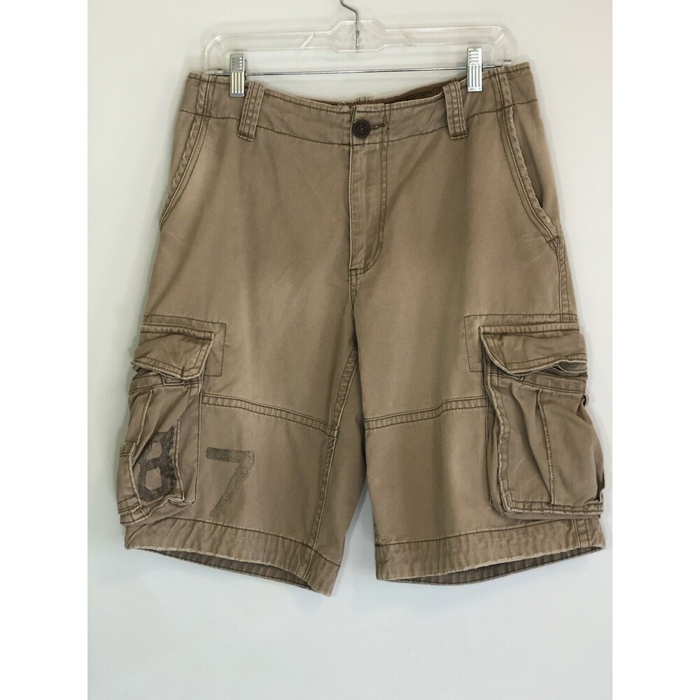 Aeropostale A87 Cargo Shorts Mens 31 Brown Relaxed Longer Length Outdoor GUC